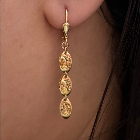 14K Yellow Gold Dangle Drop Earrings Leverback 2.6g Solid Gold Oval Link New - Picture 8 of 8